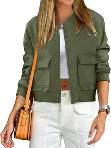 lot 1097 image: ANRABESS Women Cropped Bomber Jacket 2026 Fashion Casual Trendy Varsity Y2k Jackets Fall Outfits Army Green Medium - Retail $30