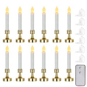 lot 1110 image: Romadedi Window Candles LED Battery Operated Pack of 12 Remote Electric Flickering Flameless Candlestick Lights Taper Gold Suction Cup Warm Glow Holiday Decoration - Retail $12,834