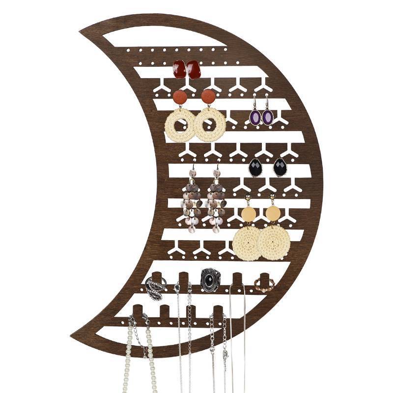 lot 106 image: TOMBLIVE Moon Earring Wall Holder, Wooden Hanging Jewelry Storage Organizer, Wall Hanging Necklace Earring Bracelet Ring Hook for Hanging Trinkets - Retail $13
