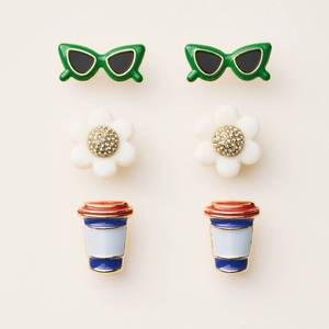 lot 101 image: Mixed Novelty Stud Earrings 3pk - kate spade new york x Target GreenBlueWhite - Retail $15