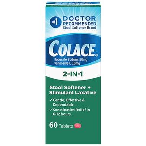lot 105 image: Colace 2-IN-1 Stool Softener  Stimulant Laxative - 60ct 122027 expiration  - Retail $27