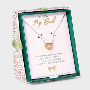 lot 110 image: Silver Plated Two Tone Cubic Zirconia Heart Shaker Pendant Necklace - SilverRose Gold - Retail $20