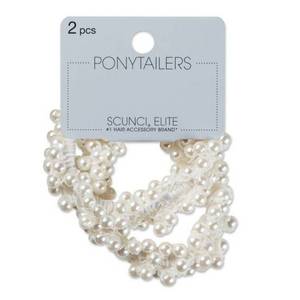 lot 113 image: sc�nci Elite Pearl Embellished Elastic Ponytailer Hair Tie Set - All Hair - 2pcs - Retail $12