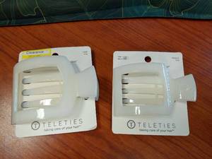 lot 116 image: Set of 2-- TELETIES Medium Flat Square Hair Clip - Coconut White - Retail $30
