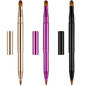 lot 121 image: TOODOO 3 Pack Retractable Lip Brush for Lipstick with Cap Dual-ended Liner Foundation Makeup Brush Sets Travel Applicators(Gold, Black, Purple) - Retail $10