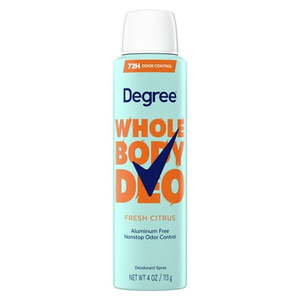 lot 149 image: Degree Women Whole Body Deodorant Spray for Women Fresh Citrus Scent Aluminum Free  4 oz - Retail $20