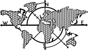 lot 111 image: Metal world map, Hexagonal world map design, Honeycomb shaped map, Living room decor, Home and office wall art, Office gift, House warming gift, Interior design, 37.7x24.4,96x62 cm)