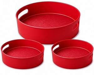 lot 123 image: Copco 3 Piece Non Skid Kitchen Storage Turntable Set- 12 Turntable wdivider & 2 -10 Kitchen Storage Turntables. RED