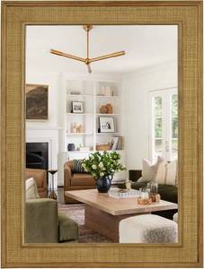 lot 127 image: $249 Rattan Wall Mirror Rectangle, 24 X 32 inch Rattan Mirror with Wooden Framed for Wall Decor Bathroom, Living Room, Entryway, Farmhouse, Bedroom