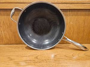 lot 242 image: $167 HexClad 12 Hybrid Nonstick Wok, Dishwasher and Oven Safe, Induction-Ready  Stay-Cool Handles, Dishwasher and Oven Safe up to 900 F, Compatible with All Cooktops