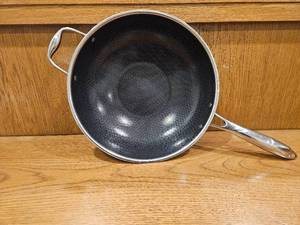 lot 247 image: $167 HexClad 12 Hybrid Nonstick Wok, Dishwasher and Oven Safe, Induction-Ready  Stay-Cool Handles, Dishwasher and Oven Safe up to 900 F, Compatible with All Cooktops