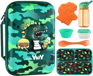 lot 2123 image: Kids Lunch Box Bag Set - 3D Dinosaur Lunch Bags for Boy with Containers Reusable Complete Lunch Kit Included 3-Compartment Lunchbox Leakproof Insulated Lunchbag Sets for Toddler School Lunch Supplies