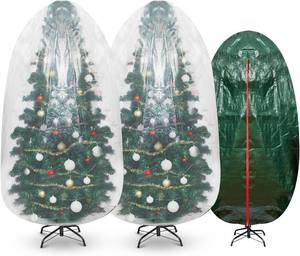 lot 2124 image: Gueevin Upright Christmas Tree Storage Cover Bag for Tree Heavy Duty Tear Proof, 2 Pieces 9 x 4 Christmas Tree Clear Poly Storage Disposal Bag for 7.5-9 ft Tree(White Green, 6.23 x 4.59 ft)