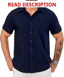 lot 2139 image: Mens Short Sleeve Button Down Shirts Casual Blending Beach Shirt with Chest Pocket Classic Fit Summer Tops Black Medium