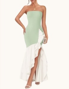 lot 2143 image: ZESICA Womens Summer Strapless Bodycon Maxi Dress Ribbed Sexy High Split Mermaid Prom Party Dresses,Sage,Small