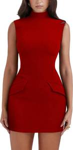lot 2144 image: YMDUCH Womens Sexy Summer Sleeveless Mock Turtle Neck Bodycon Party Mini Dress Red, Small