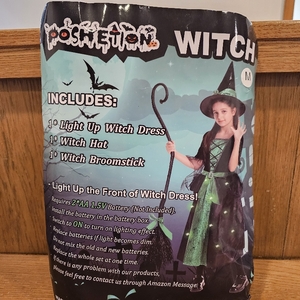 lot 2146 image: Halloween Witch Costume Light up Dress- Kids Halloween Costume. Broomstick and Hat included Kids Medium
