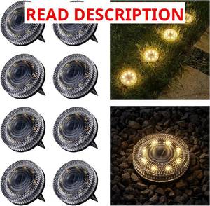 lot 2147 image: Glass Solar Ground Lights with Crystal Style, Modular-Design Waterproof In-Ground Light for Patio Pathway Lawn Yard Deck Walkway, Decorative Disk Lighting for Garden Bed, Warm White (8 Pack) Ground Stacks not included