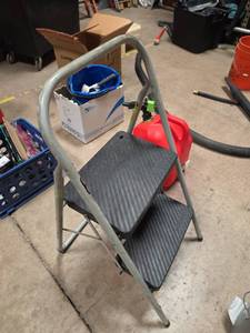 lot 7056 image: 2-Step Household Ladder with Gray Metal Frame