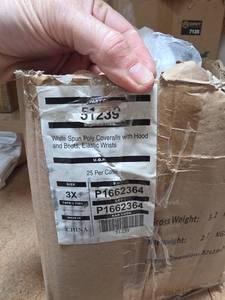 lot 7135 image: White Spun Poly Coveralls with Hood and Boots 3XL