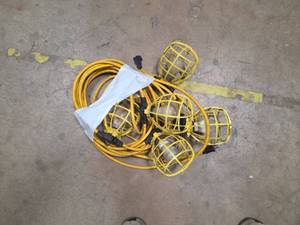 lot 7147 image: Yellow String Light Set w Caged Bulbs & Extension Cord
