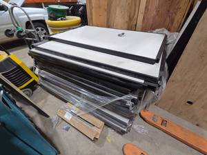 lot 7157 image: White Framed Rectangular Shower Door Panels