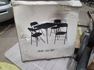 lot 7183 image: 5-Piece Folding Table and Chair Dining Set Light Grey