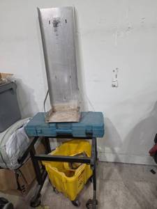 lot 7191 image: Metal Dust Collection Bin with Stand and Accessories