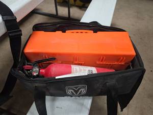 lot 7269 image: Fire Extinguisher Kit w Orange Case & Accessories