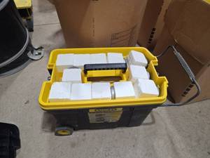lot 7393 image: Stanley Mobile Tool Chest w Absorbent Pads & Tape