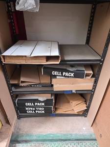 lot 7579 image: Metal Industrial Storage Shelving Unit w Cardboard Boxes