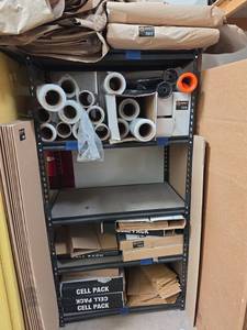 lot 7582 image: Industrial Storage Shelving Unit w Packing Supplies