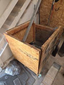 lot 7669 image: Wooden Storage Bin with Metal Mesh Interior