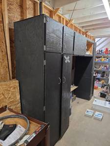 lot 7692 image: Black Wooden Storage Cabinet 7 H x 9.5 W x 26 D