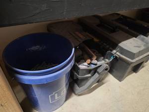lot 7719 image: Assorted Storage Bins Coolers Containers Cleaning Supplies Lot