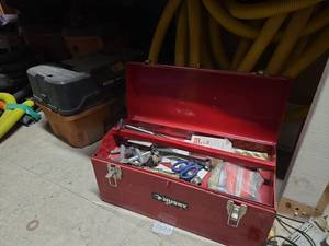 lot 7720 image: Husky Red Metal Tool Box w Hand Tools & Accessories