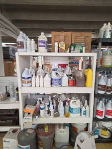 lot 7747 image: Large Cleaning Supply & Janitorial Chemical Storage Shelf