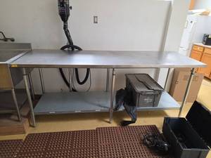 lot 7774 image: 8-Foot Stainless Steel Work Table w Undershelf
