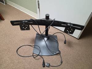 lot 7790 image: Dual Monitor Mount Stand w Black Steel Base