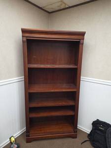 lot 7826 image: Wood Bookshelf with Fluted Columns and Adjustable Shelves