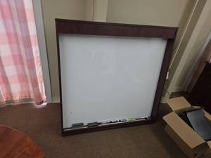 lot 7877 image: Dry Erase Whiteboard with Dark Wood Frame