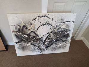 lot 7908 image: Abstract Mixed Media Canvas Art with Textured Elements