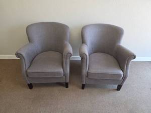 lot 7910 image: Pair of Upholstered Armchairs with Rolled Arms