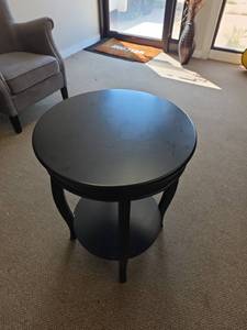 lot 7911 image: Black Round Side Table with Shelf