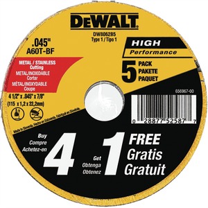 lot 18924 image: DEWALT 4-12 Type 1 Metal Cutting Wheels, 20 Count
