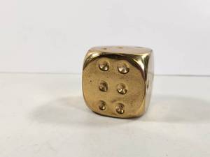lot 104 image: Vintage MCM Solid Brass Oversized Dice Paperweight 2&nbsp