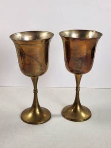 lot 114 image: Pair of Brass Goblets Made in India