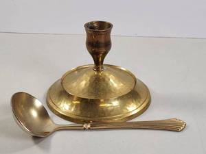 lot 120 image: Brass Candlestick with Serving Spoon