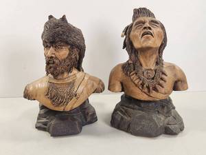 lot 136 image: Frontier Expressions Jerry Brown Limited Edition Busts Old Josh Black Bear Pair Signed