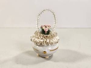 lot 144 image: Capodimonte Porcelain Flower Basket with Crystal Handle Made in Italy